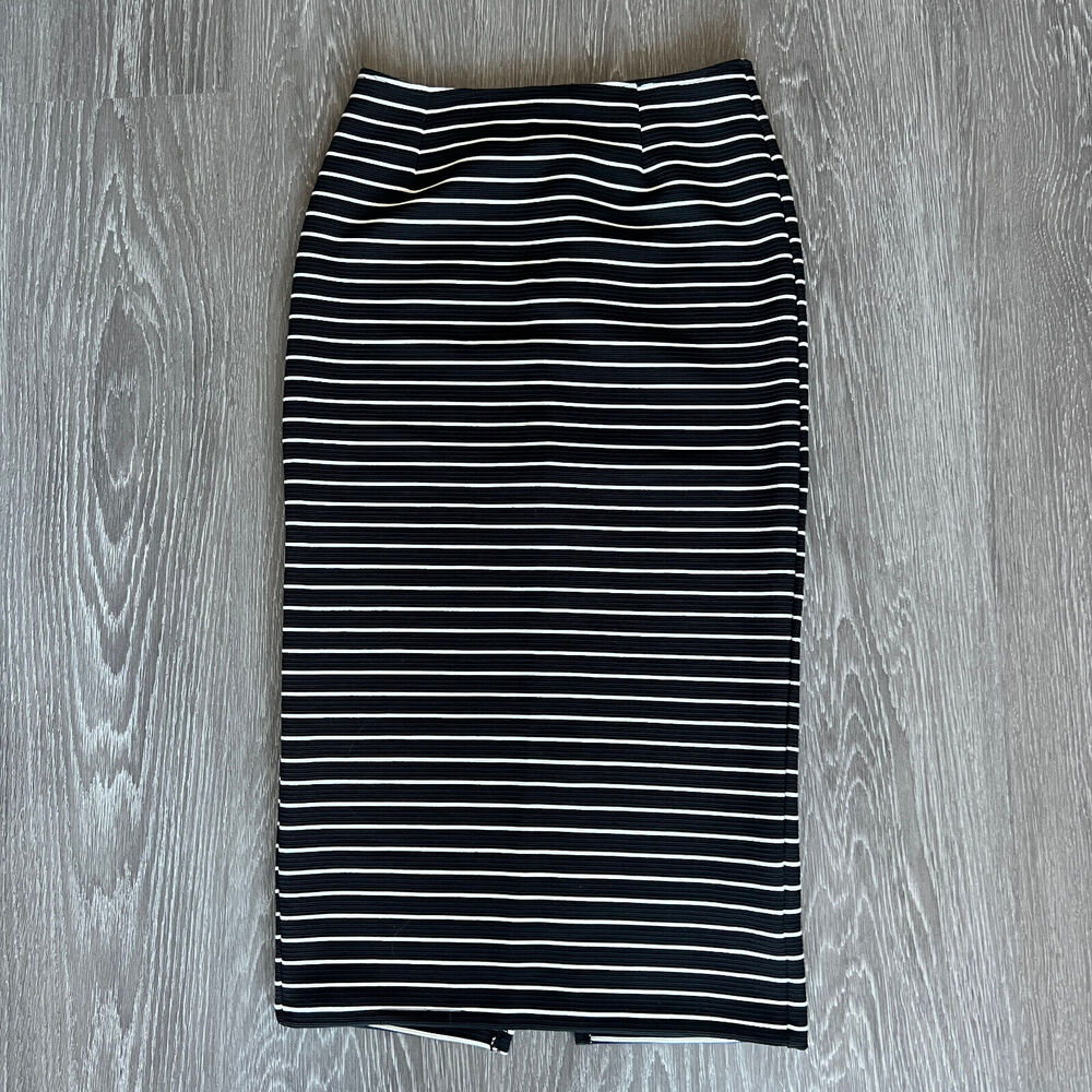 Olivaceous Black and White Striped Pencil Skirt